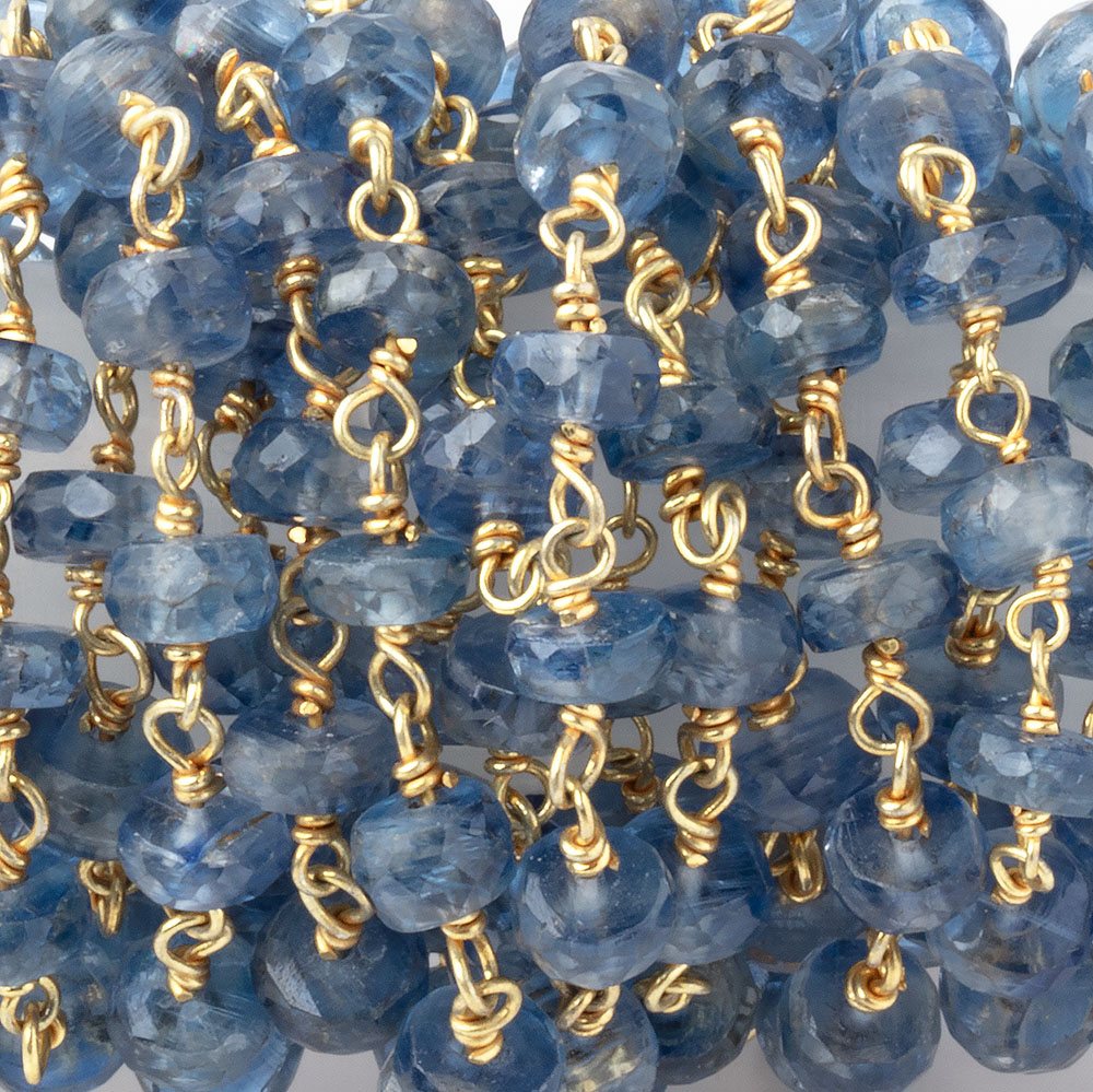 5 - 5.5mm Kyanite Faceted Rondelle on Vermeil Chain - Beadsofcambay.com