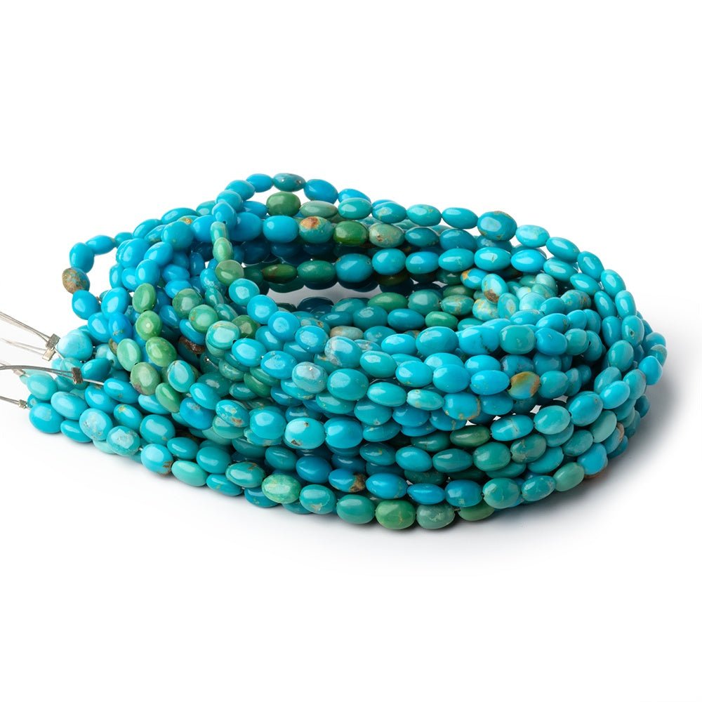 5 - 6.5mm Sleeping Beauty Turquoise Plain Ovals 15.5 inch 65 Beads - Beadsofcambay.com