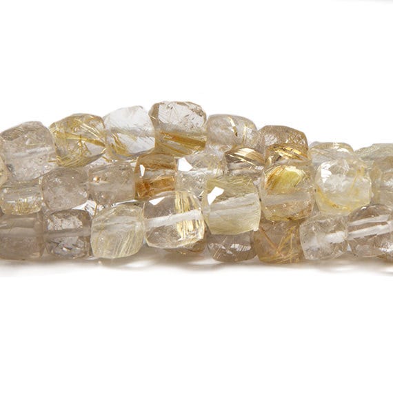 5 - 6mm Golden Rutilated Quartz faceted cube beads 8 inch 38 pieces - Beadsofcambay.com