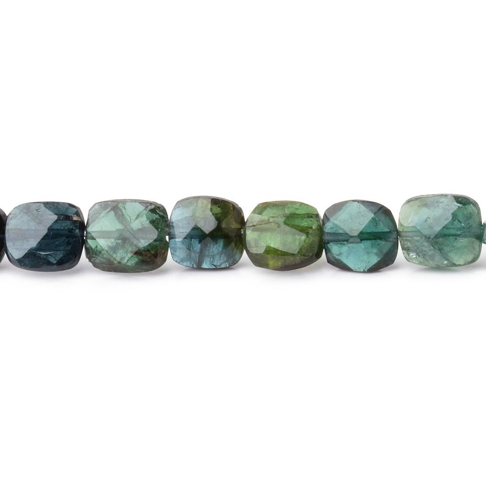 5 - 6mm Indicolite & Green Tourmaline Faceted Cushion 16 inch 58 Beads - Beadsofcambay.com