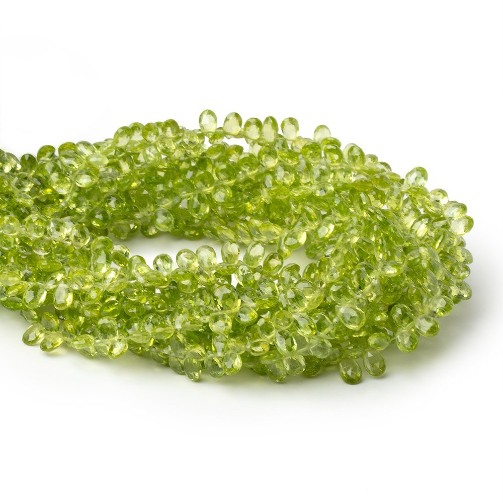 5 - 6mm Peridot Faceted Pear Beads 9 inch 90 pieces - Beadsofcambay.com