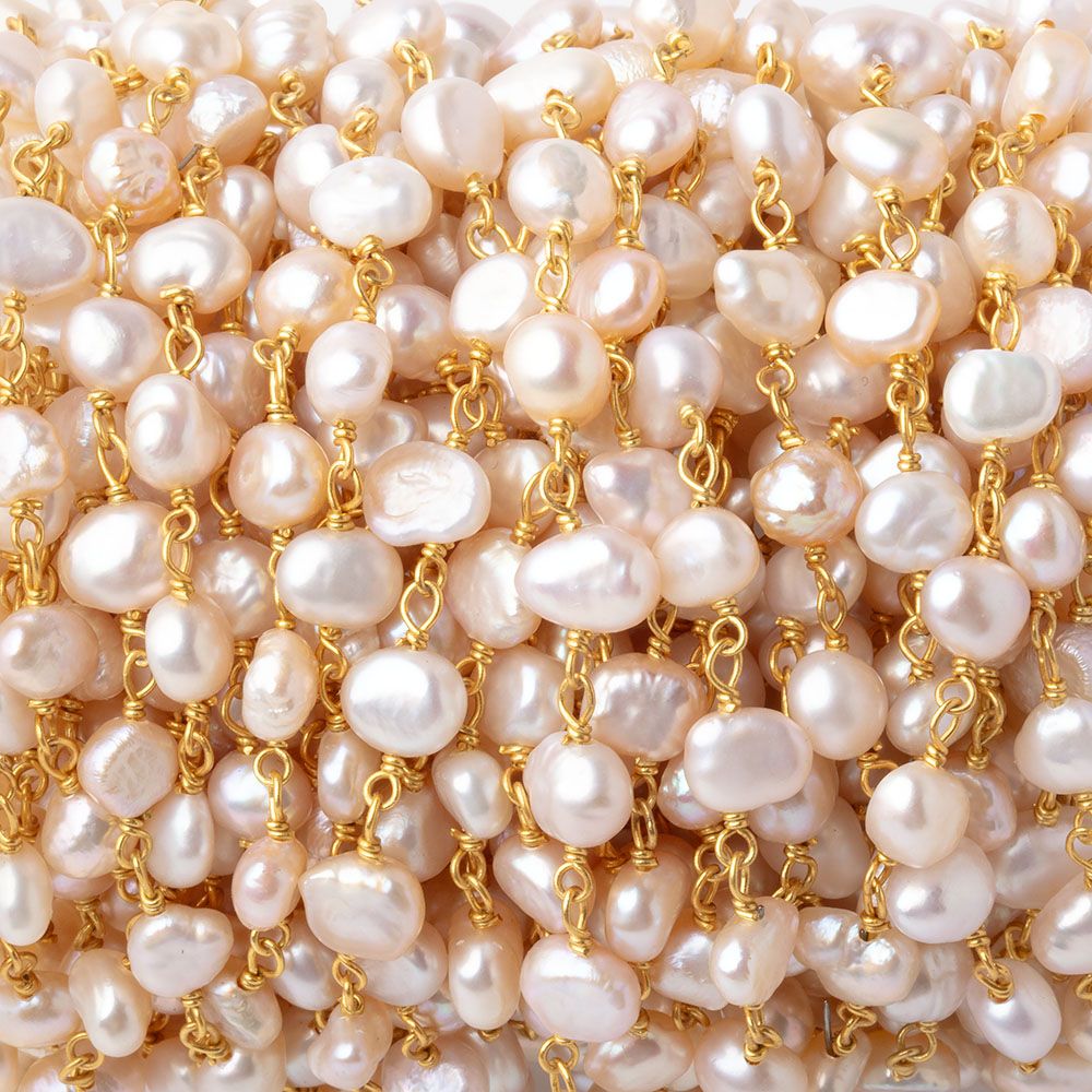 5 - 6mm Pink Baroque Pearls on Gold Plated Chain - Beadsofcambay.com