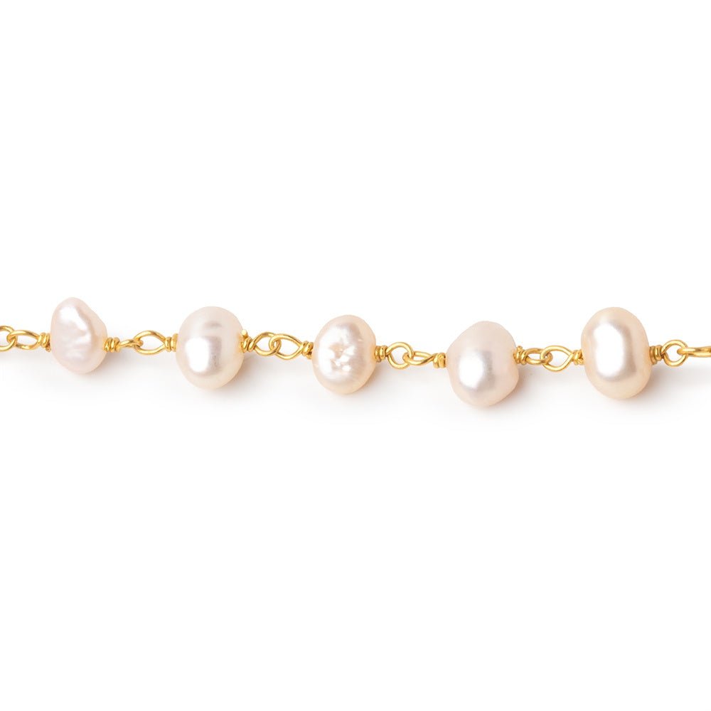 5 - 6mm Pink Baroque Pearls on Gold Plated Chain - Beadsofcambay.com