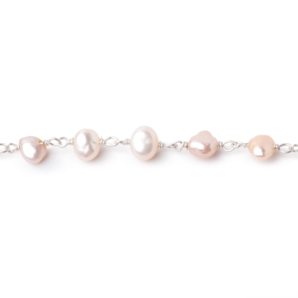 5 - 6mm Pink Baroque Pearls on Silver Plated Chain - Beadsofcambay.com