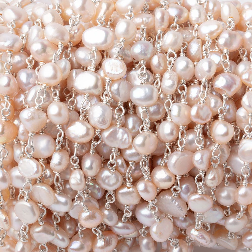 5 - 6mm Pink Baroque Pearls on Silver Plated Chain - Beadsofcambay.com