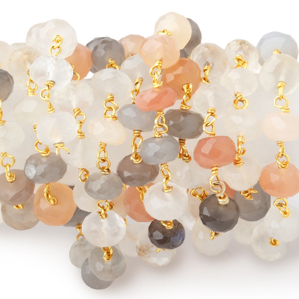 6-6.5mm Multi Color Moonstone Faceted Rondelle Beads on Vermeil Chain - BeadsofCambay.com