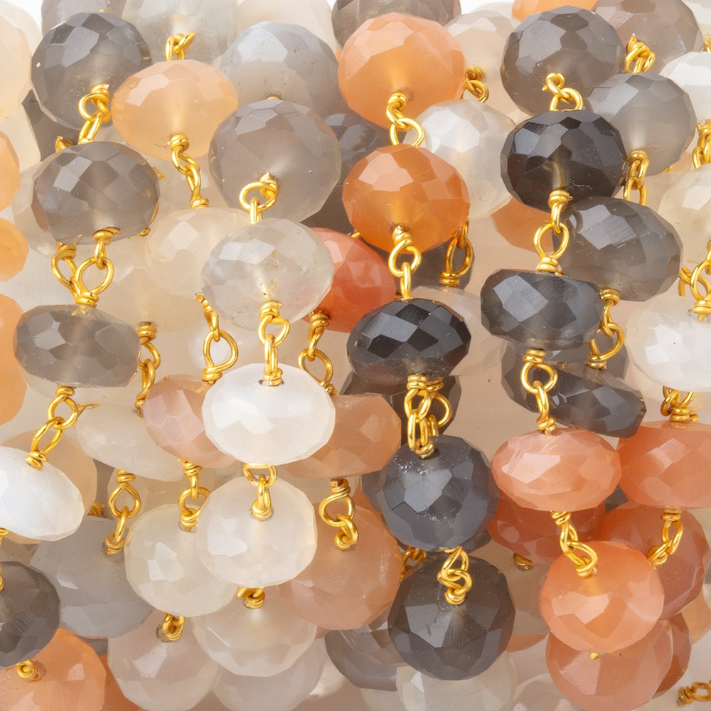 7.5mm Multi Color Moonstone Faceted Rondelle Beads on Vermeil Chain - BeadsofCambay.com