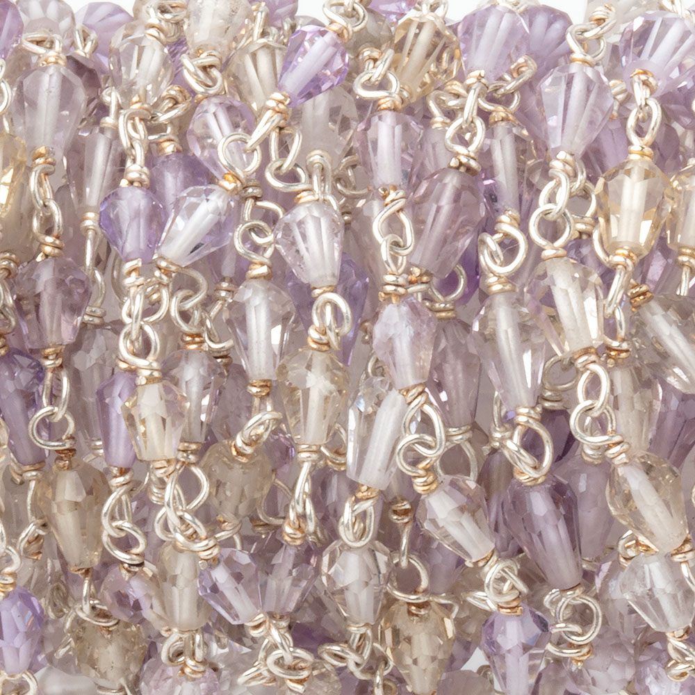 4.5-6mm Ametrine Faceted Tear Drop Beads on Sterling Silver Chain - BeadsofCambay.com