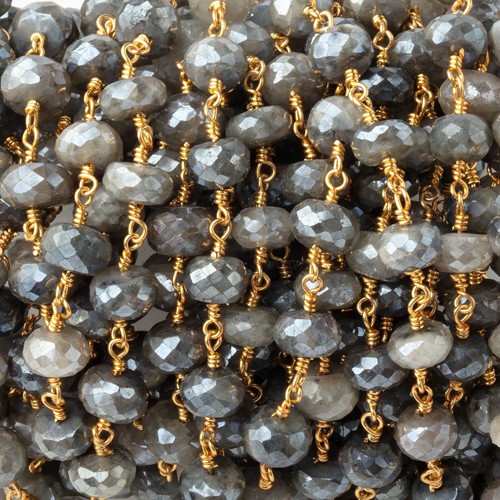 8mm Mystic Quartz Faceted Rondelles on Gold Plated Chain - BeadsofCambay.com