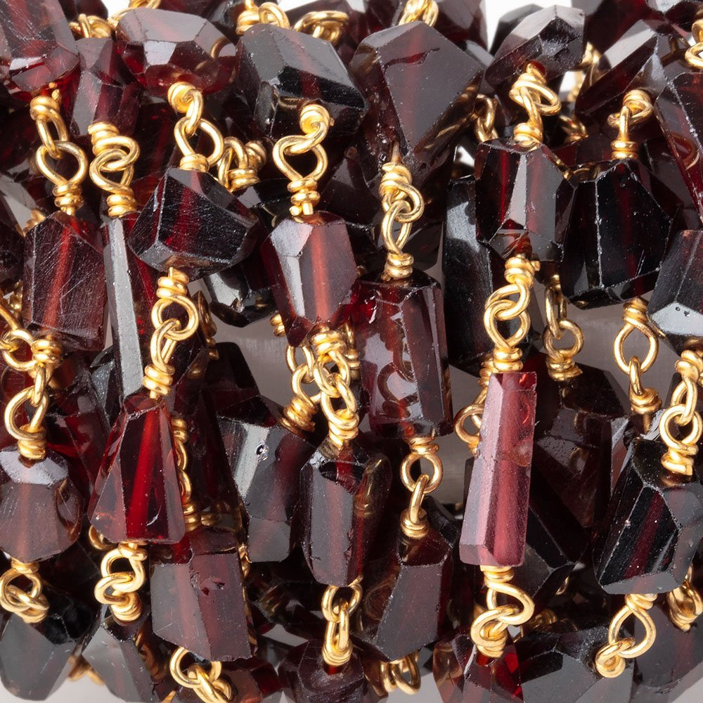 5x5 - 9x6mm Garnet Faceted Nuggets on Vermeil Chain - Beadsofcambay.com