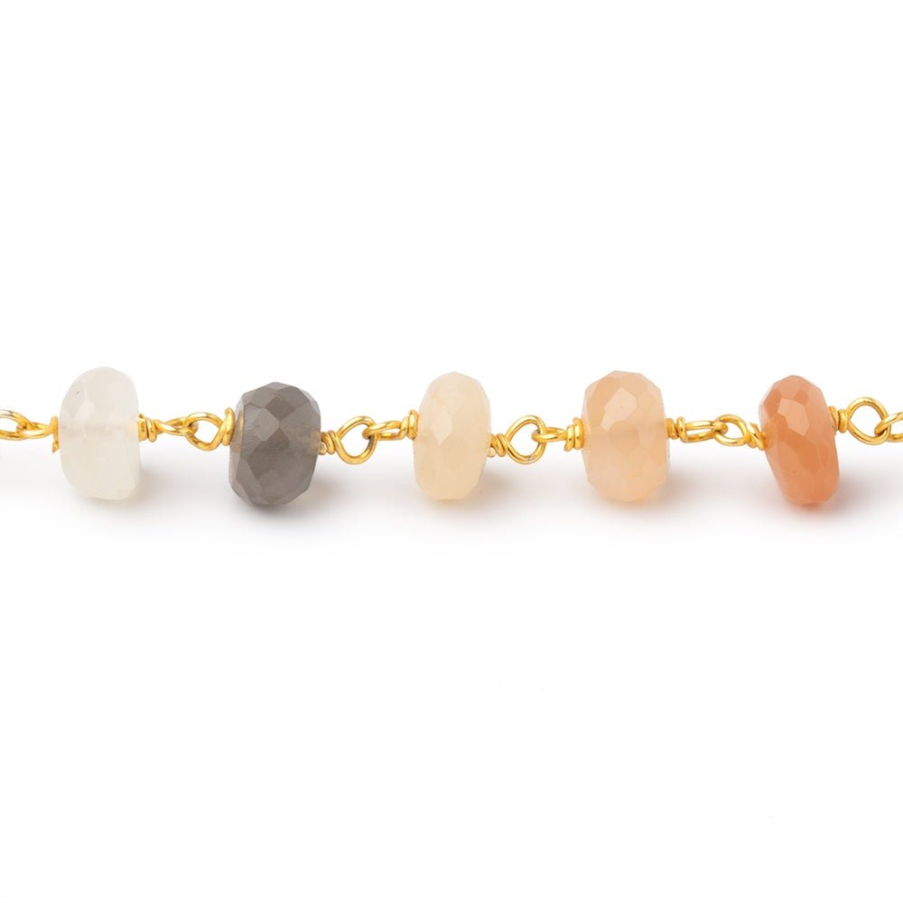 6 - 6.5mm Multi Color Moonstone Faceted Rondelle Beads on Vermeil Chain - Beadsofcambay.com