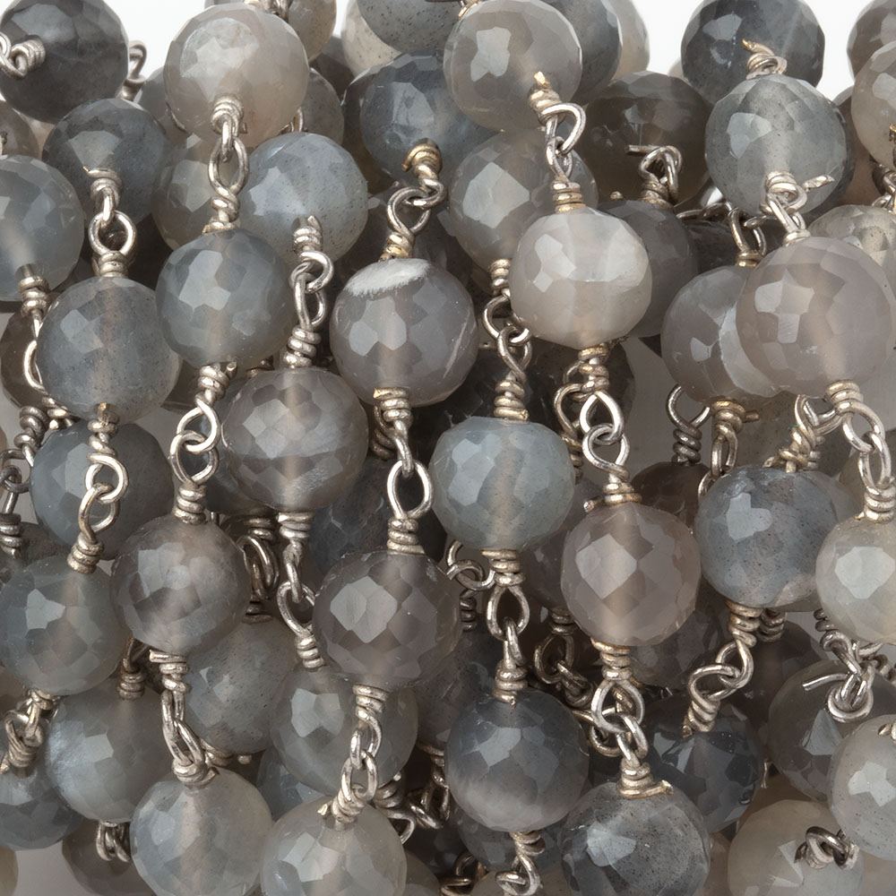 6 - 6.5mm Platinum Moonstone Faceted Rounds on .925 Silver Chain - Beadsofcambay.com