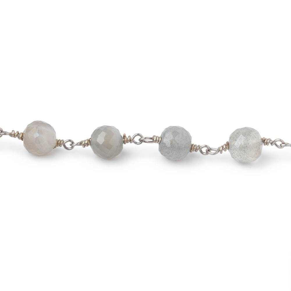 6 - 6.5mm Platinum Moonstone Faceted Rounds on .925 Silver Chain - Beadsofcambay.com