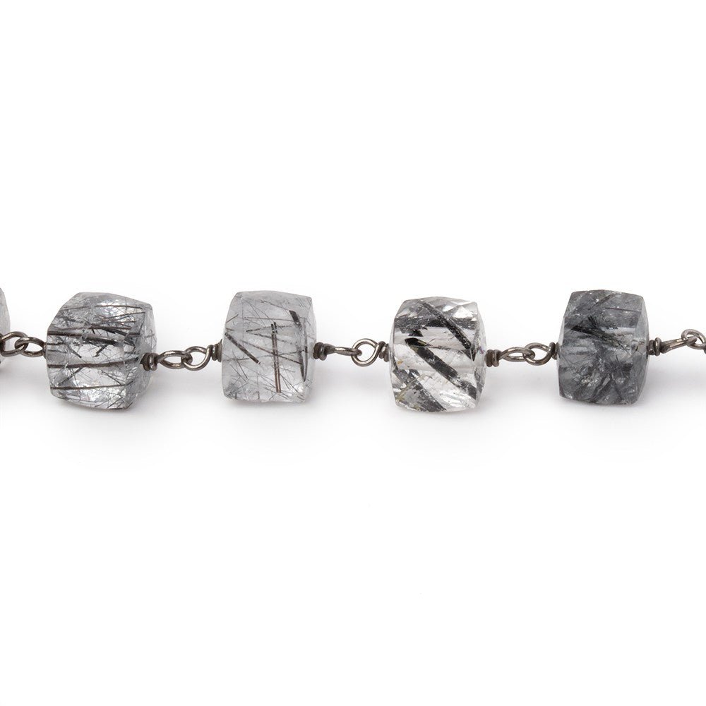 6 - 6.5mm Tourmalinated Quartz Faceted Cubes on Sterling Silver Chain - Beadsofcambay.com