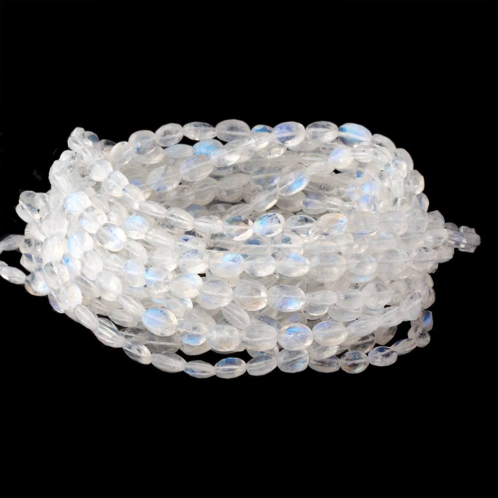 6 - 7.5mm Rainbow Moonstone Faceted Oval Beads 16 inch 57 pieces AAA - Beadsofcambay.com