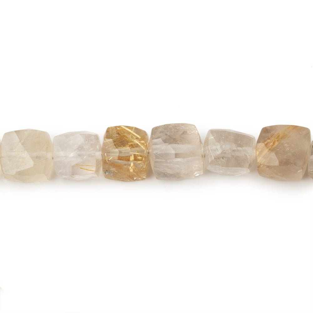 6 - 7mm Rutilated Quartz Faceted Cube Beads 8 inch 28 pieces - Beadsofcambay.com