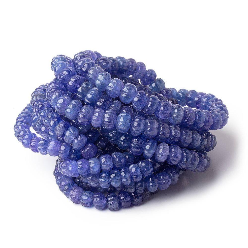 6 - 8mm Tanzanite Carved Melon Beads 16 inch 77 pieces AA - Beadsofcambay.com