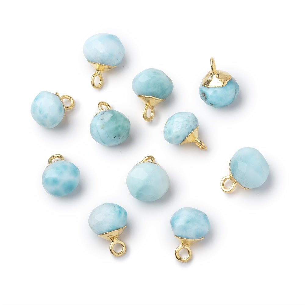 6.5-7.5mm Gold Leafed Larimar Faceted Candy Kiss Focal 1 piece - Beadsofcambay.com