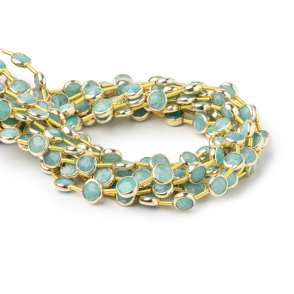 6.5mm Vermeil Bezel Amazonite Faceted Coin Strand 19 Beads - Beadsofcambay.com