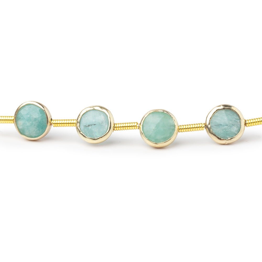 6.5mm Vermeil Bezel Amazonite Faceted Coin Strand 19 Beads - Beadsofcambay.com