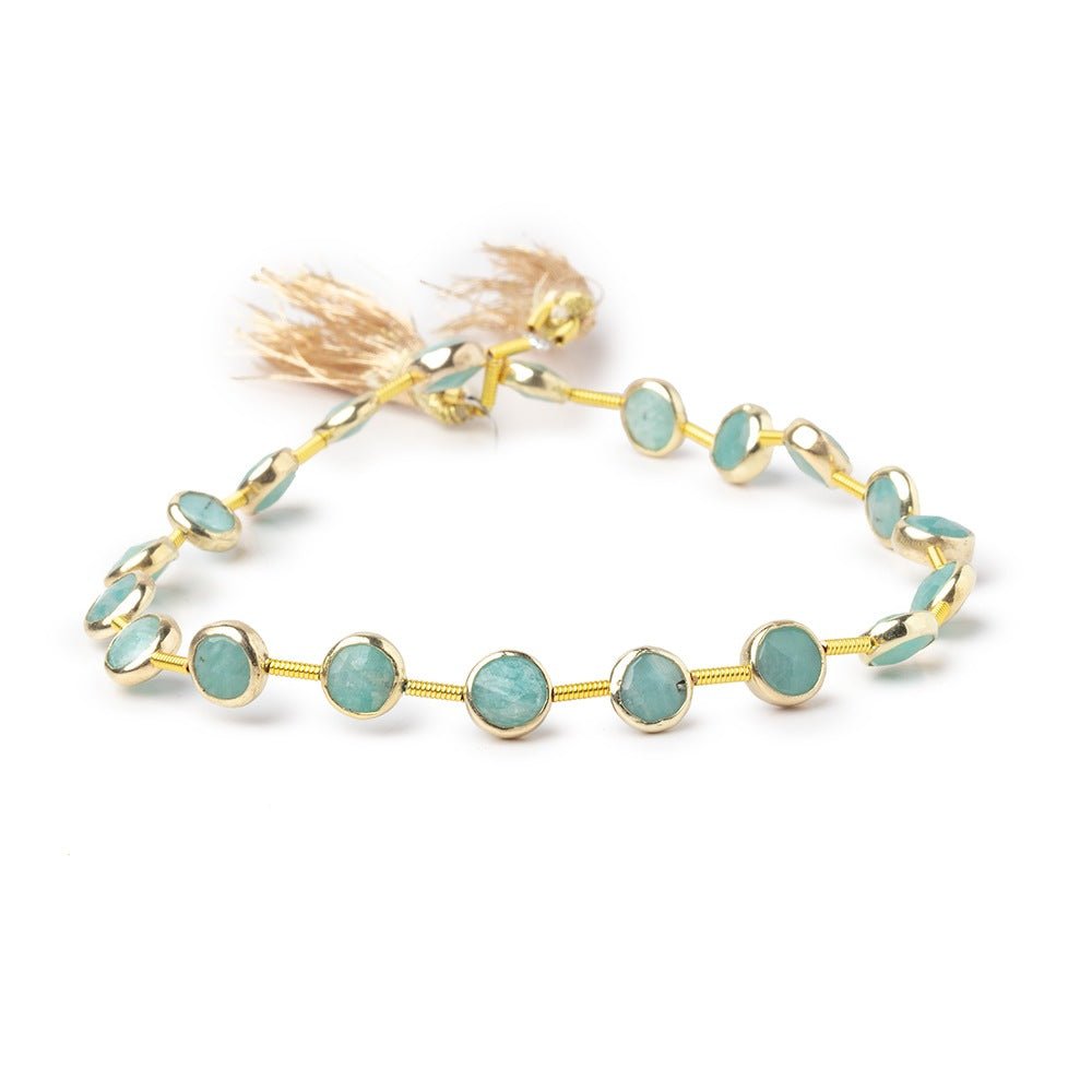 6.5mm Vermeil Bezel Amazonite Faceted Coin Strand 19 Beads - Beadsofcambay.com