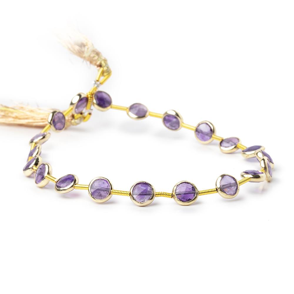 6.5mm Vermeil Bezel Amethyst Faceted Coin Strand 19 Beads - Beadsofcambay.com