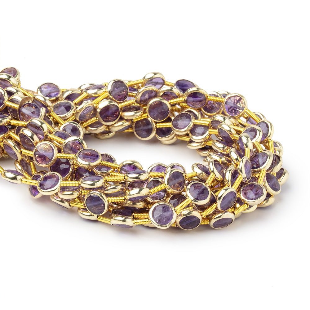 6.5mm Vermeil Bezel Amethyst Faceted Coin Strand 19 Beads - Beadsofcambay.com