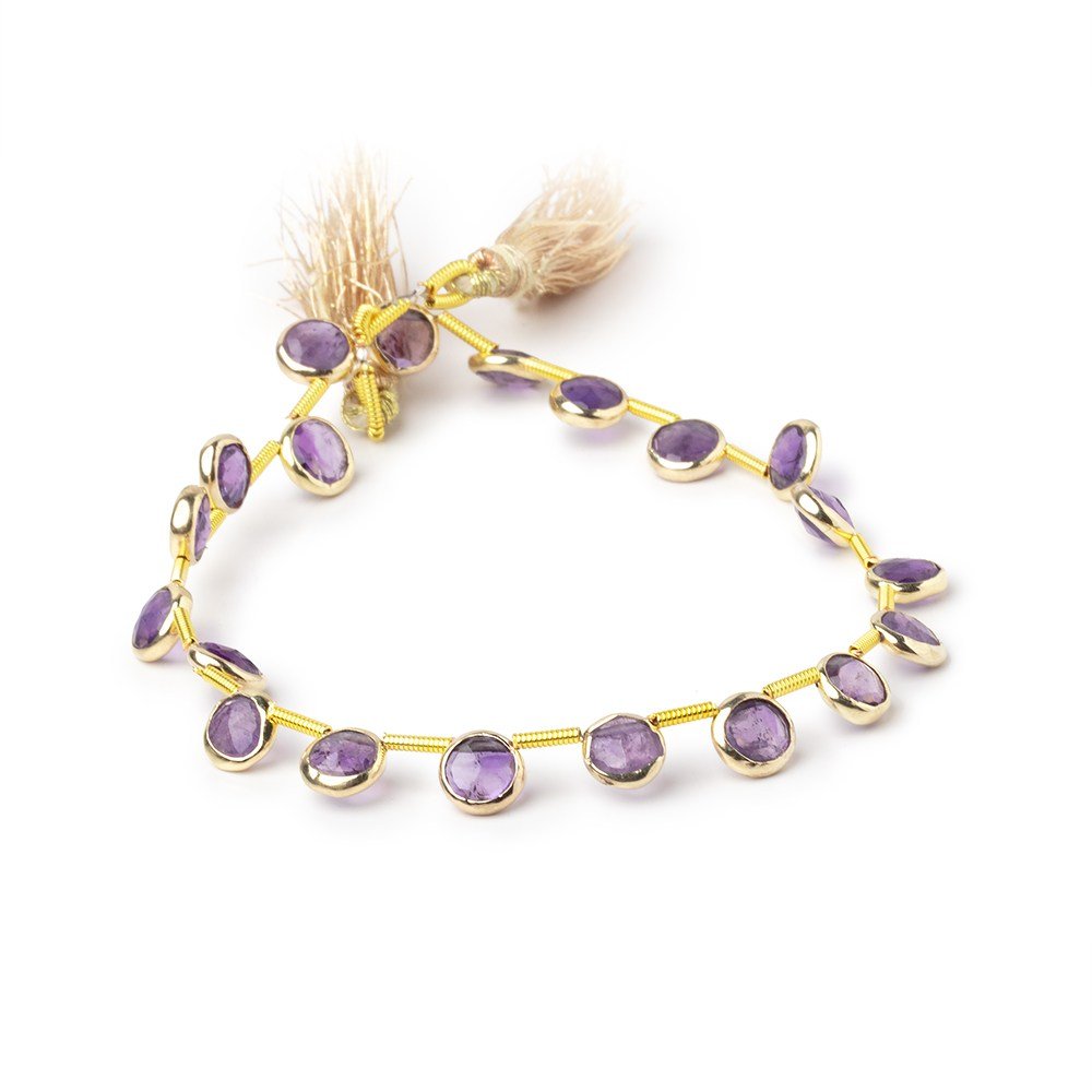 6.5mm Vermeil Bezel Amethyst Top Drill Faceted Coin Strand 20 Beads - Beadsofcambay.com