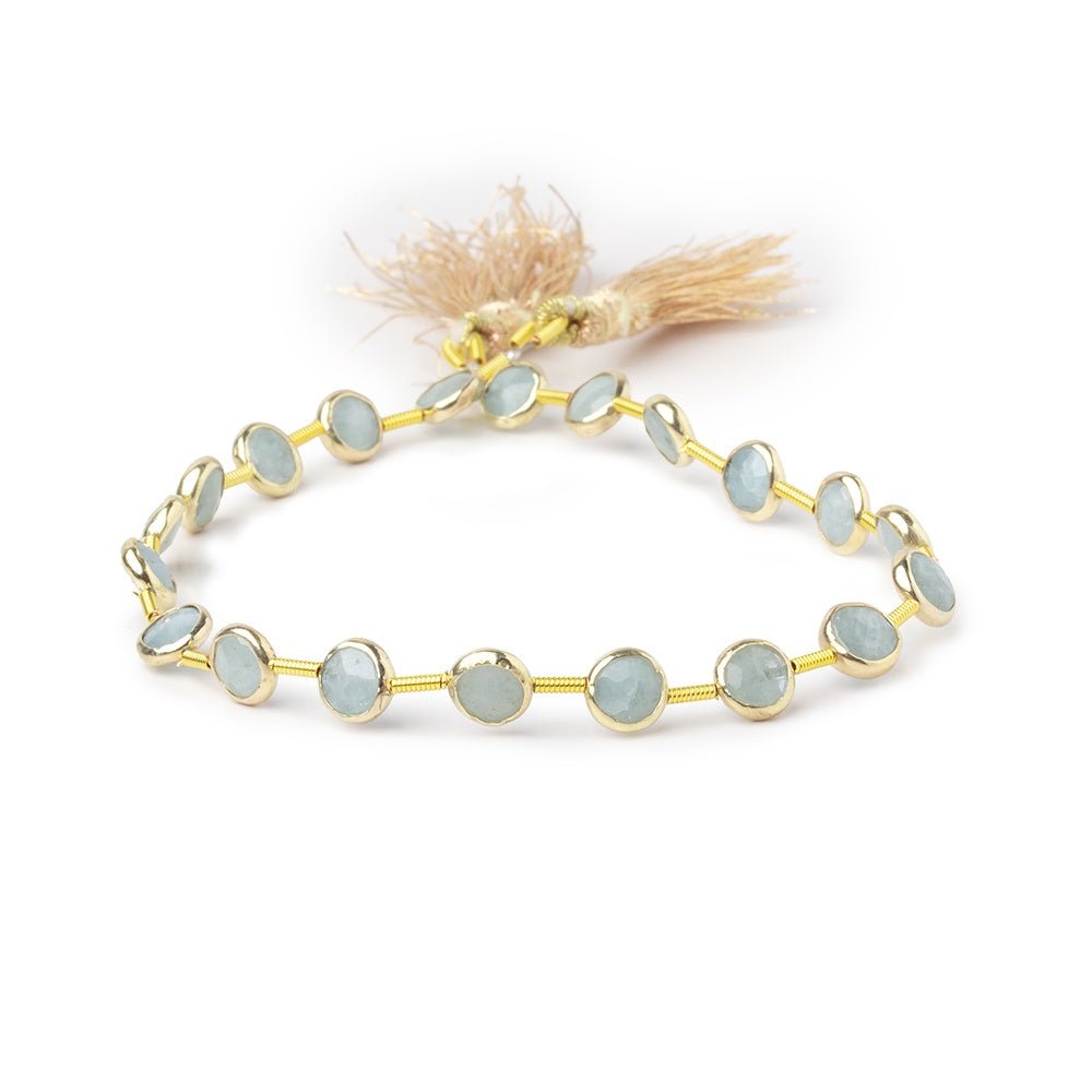 6.5mm Vermeil Bezel Aquamarine Faceted Coin Strand 20 Beads - Beadsofcambay.com