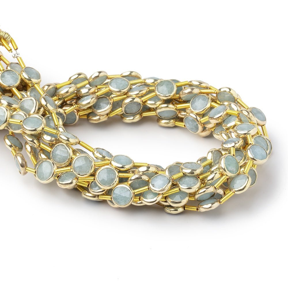 6.5mm Vermeil Bezel Aquamarine Faceted Coin Strand 20 Beads - Beadsofcambay.com