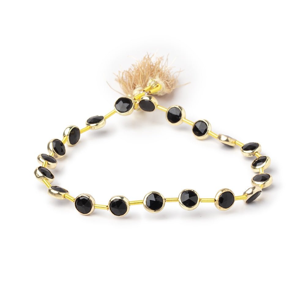 6.5mm Vermeil Bezel Black Onyx Faceted Coin Strand 20 Beads - Beadsofcambay.com