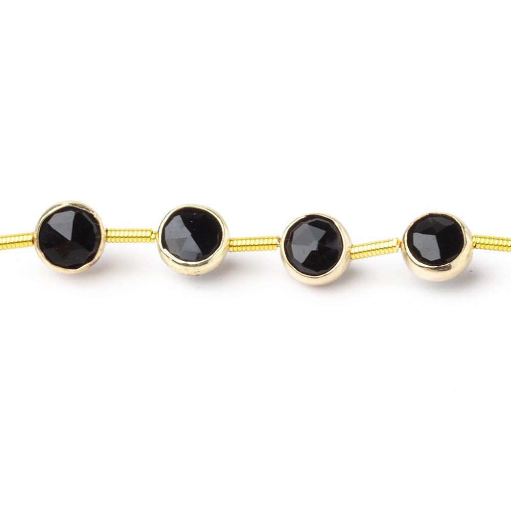 6.5mm Vermeil Bezel Black Onyx Faceted Coin Strand 20 Beads - Beadsofcambay.com