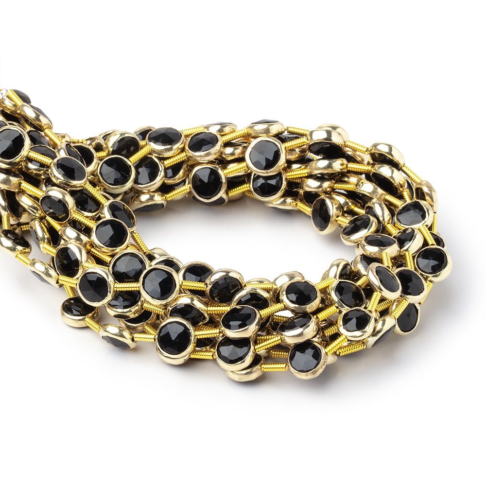 6.5mm Vermeil Bezel Black Onyx Faceted Coin Strand 20 Beads - Beadsofcambay.com