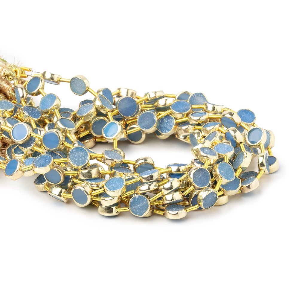 6.5mm Vermeil Bezel Blue Drusy Coin Strand 19 Beads - Beadsofcambay.com