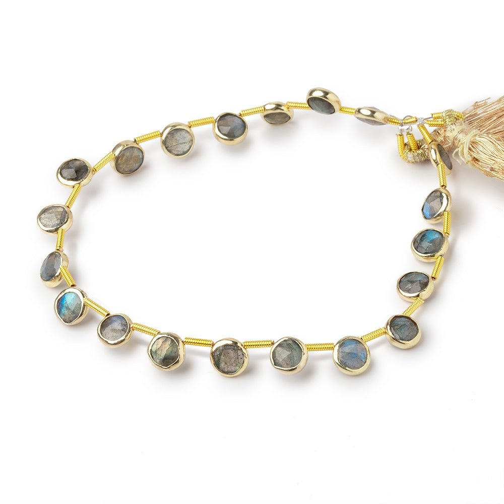 6.5mm Vermeil Bezel Labradorite Top Drill Faceted Coin Strand 20 Beads - Beadsofcambay.com