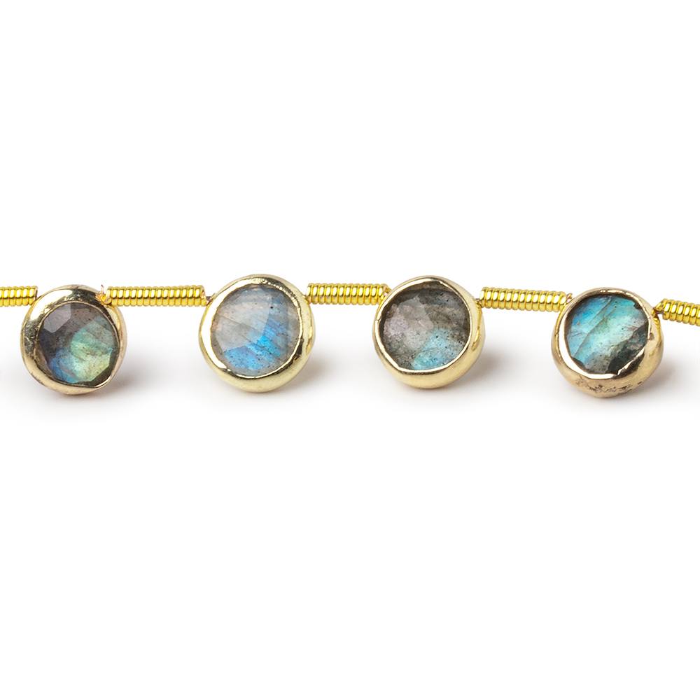 6.5mm Vermeil Bezel Labradorite Top Drill Faceted Coin Strand 20 Beads - Beadsofcambay.com