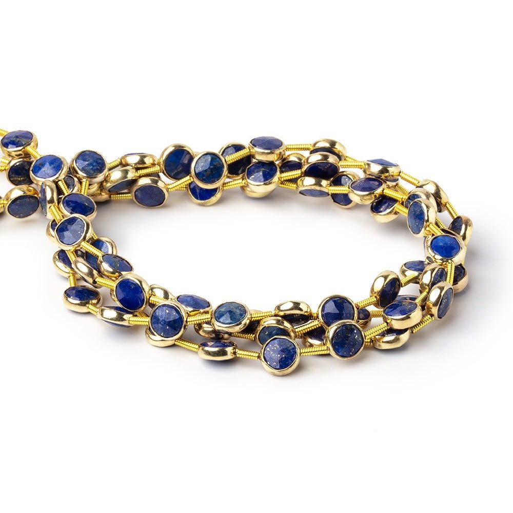 6.5mm Vermeil Bezel Lapis Lazuli Faceted Coin Strand 19 Beads - Beadsofcambay.com