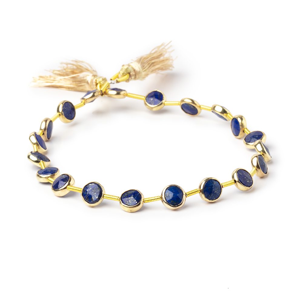 6.5mm Vermeil Bezel Lapis Lazuli Faceted Coin Strand 19 Beads - Beadsofcambay.com