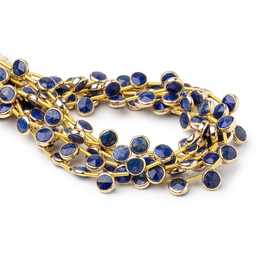 6.5mm Vermeil Bezel Lapis Lazuli Top Drill Faceted Coin Strand 19 Beads - Beadsofcambay.com