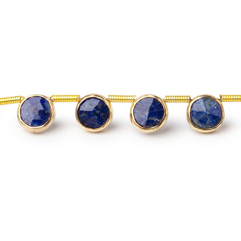 6.5mm Vermeil Bezel Lapis Lazuli Top Drill Faceted Coin Strand 19 Beads - Beadsofcambay.com