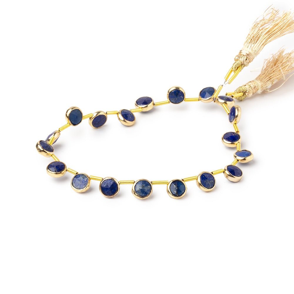 6.5mm Vermeil Bezel Lapis Lazuli Top Drill Faceted Coin Strand 19 Beads - Beadsofcambay.com