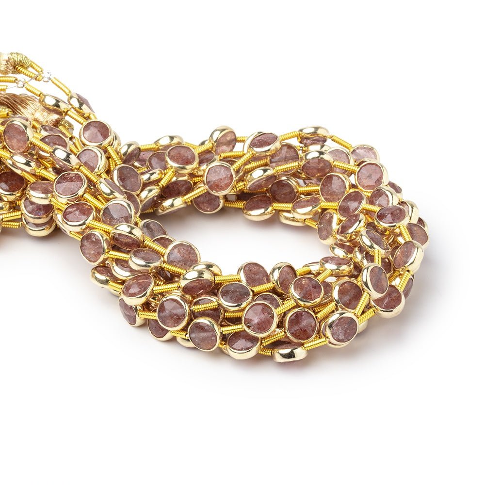 6.5mm Vermeil Bezel Strawberry Quartz Faceted Coin Strand 19 Beads - Beadsofcambay.com