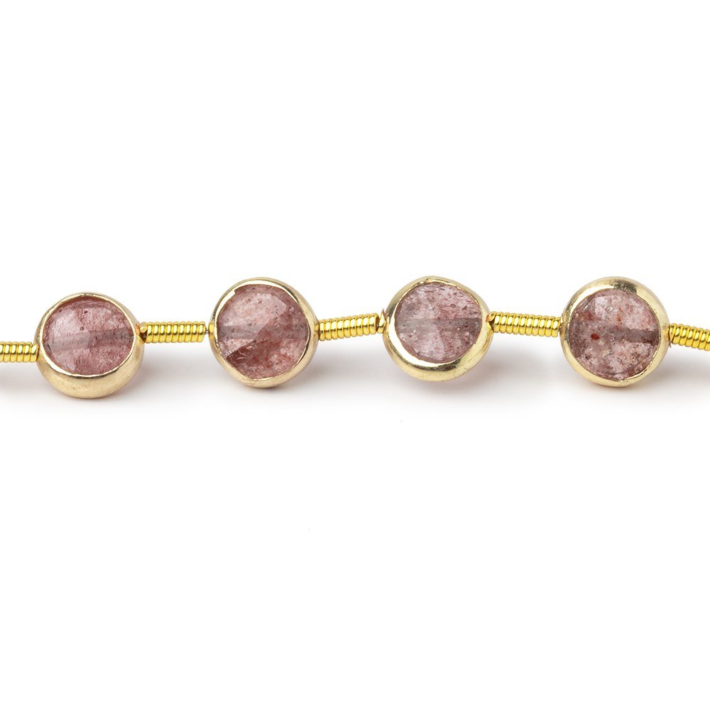 6.5mm Vermeil Bezel Strawberry Quartz Faceted Coin Strand 19 Beads - Beadsofcambay.com