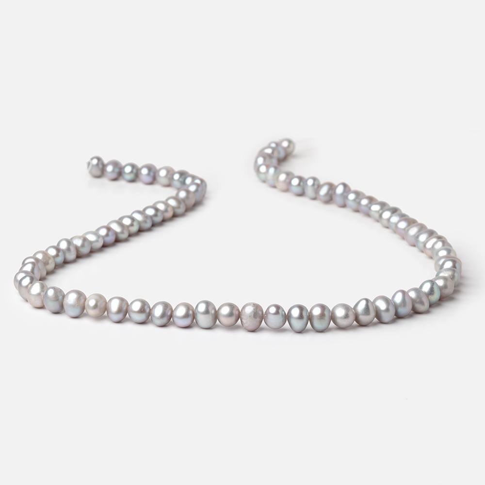 6.5x5.5mm Silver Off Round Freshwater Pearls 16 inch 72 Beads - Beadsofcambay.com