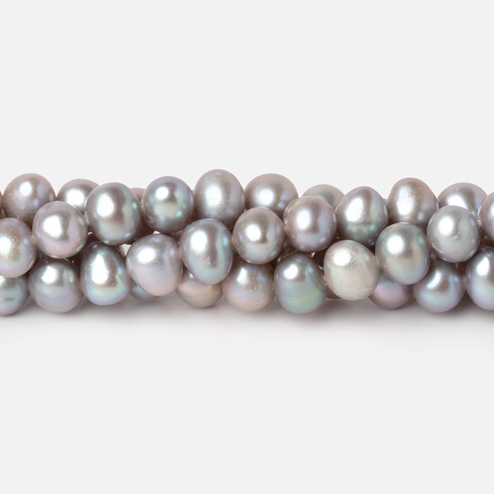 6.5x5.5mm Silver Off Round Freshwater Pearls 16 inch 72 Beads - Beadsofcambay.com