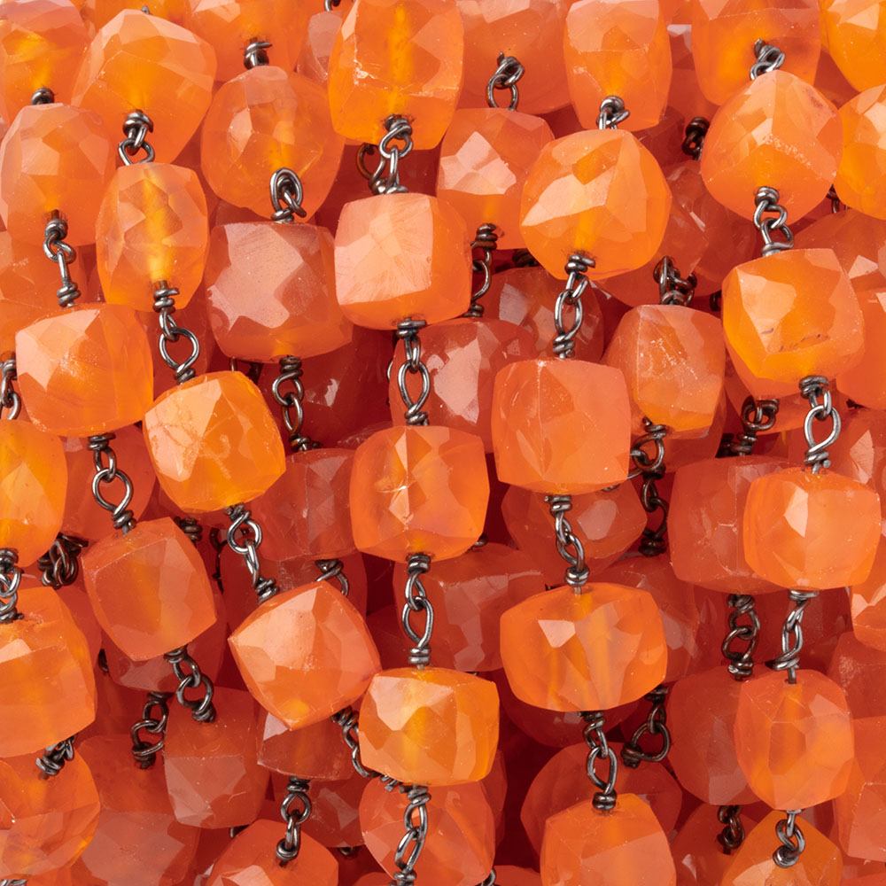 7-8mm Carnelian Faceted Cube Black Gold over Sterling Silver Chain - BeadsofCambay.com