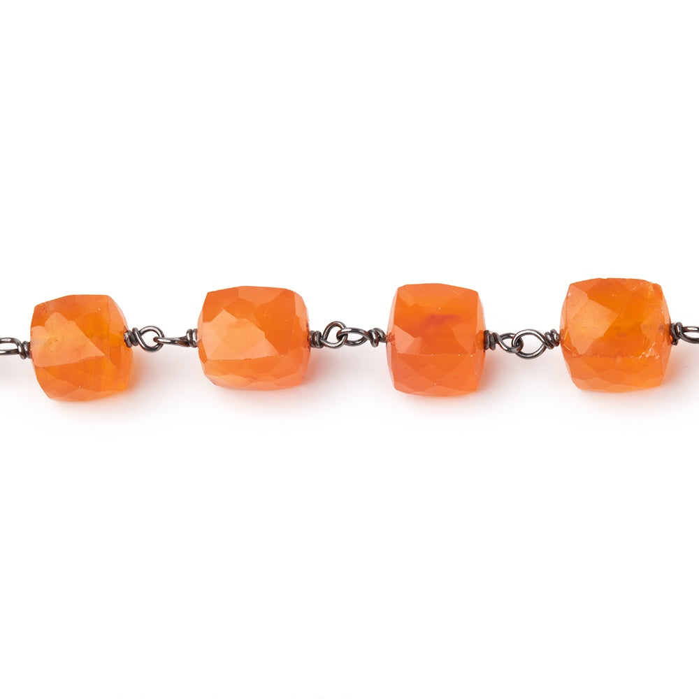 7-8mm Carnelian Faceted Cube Black Gold over Sterling Silver Chain - BeadsofCambay.com