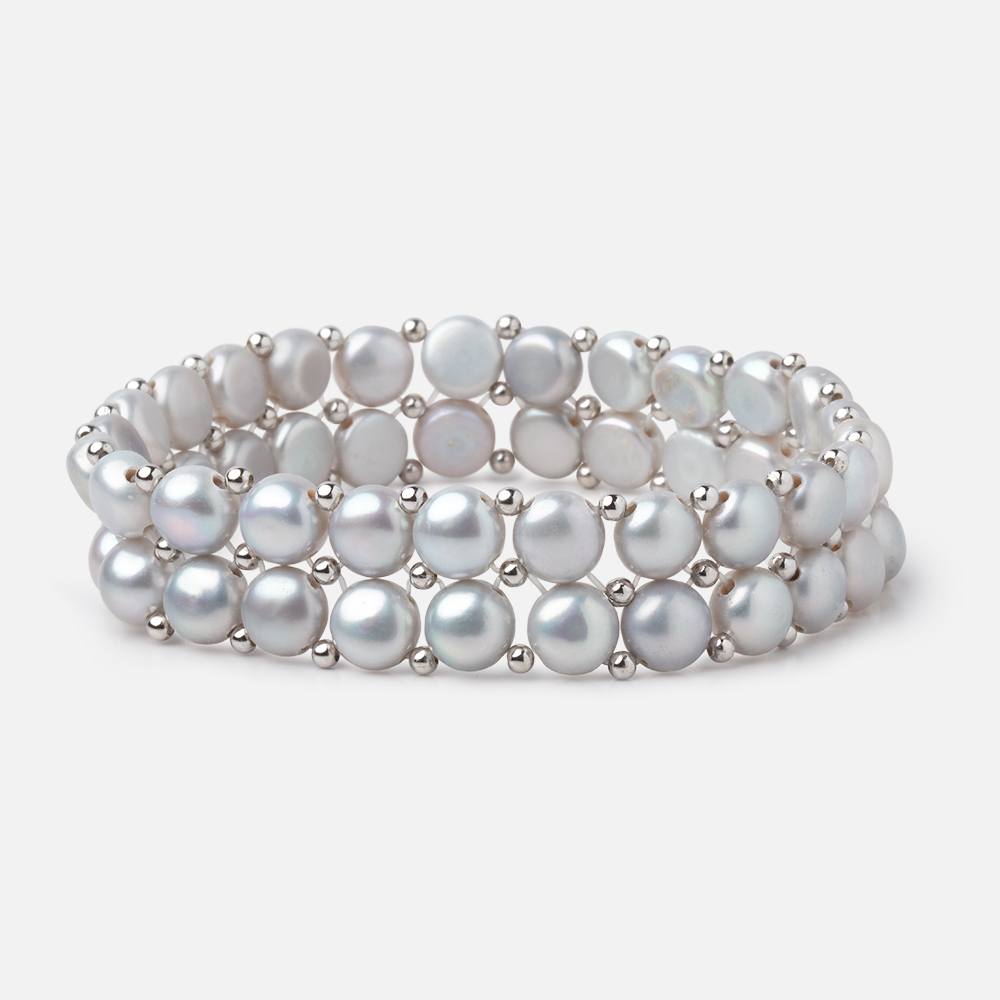 6mm Silver Double Drilled Button Pearls 7 inch 50 Beads - Beadsofcambay.com