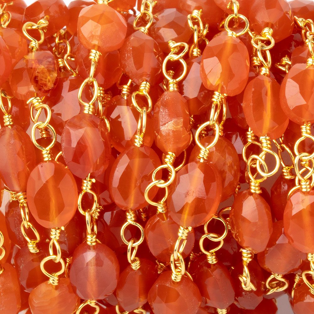 6x5 - 7x6mm Carnelian Faceted Ovals on Gold Plated Chain - Beadsofcambay.com