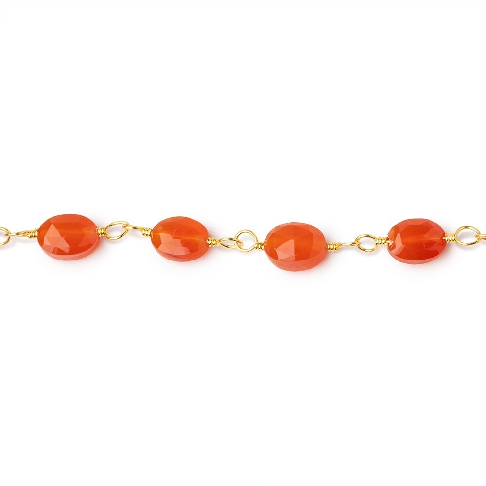 6x5 - 7x6mm Carnelian Faceted Ovals on Gold Plated Chain - Beadsofcambay.com